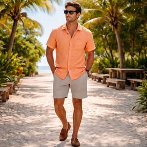 Men's Orange Casual Button Down Shirt